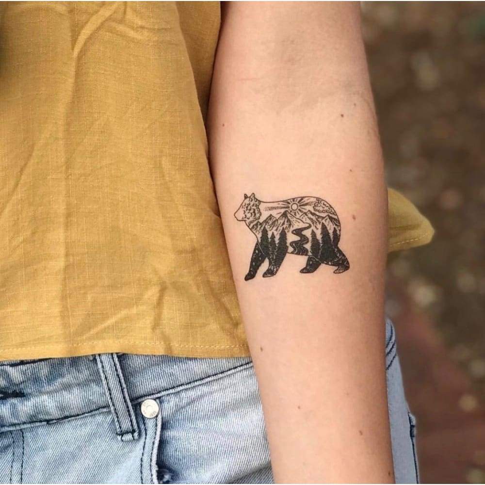 Bear and Nature - By Jill Islay - Temporary Tattoo