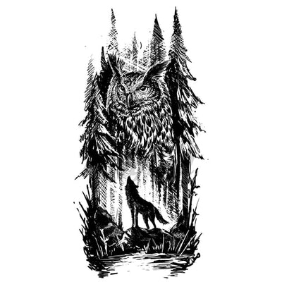 Forest Wolf and Owl - Temporary Tattoo