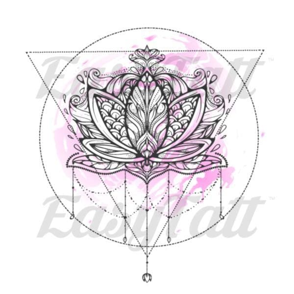 Geometric Pink Lotus Flower - Temporary Tattoo