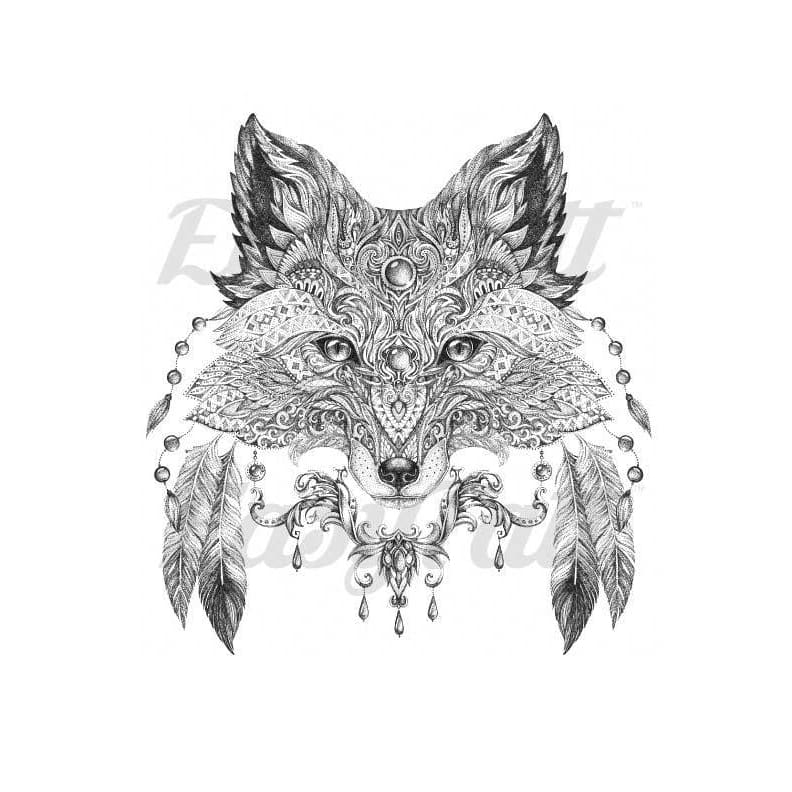 Jewelled Wolf - Temporary Tattoo