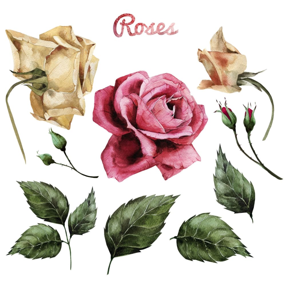 Roses with Leaves Set - Temporary Tattoo