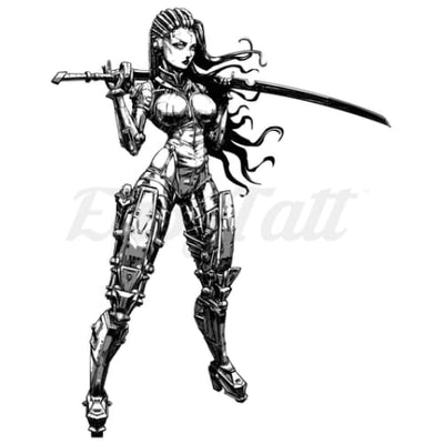 Warrior Woman with Sword - Temporary Tattoo