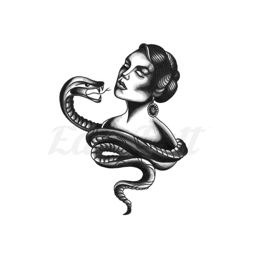 Woman with Snake - Temporary Tattoo